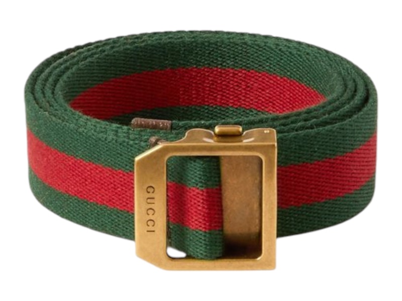 Gucci Striped Webbing Belt Red Green in Canvas with Gold Gucci Striped Webbing Belt Red Green in Canvas with Gold