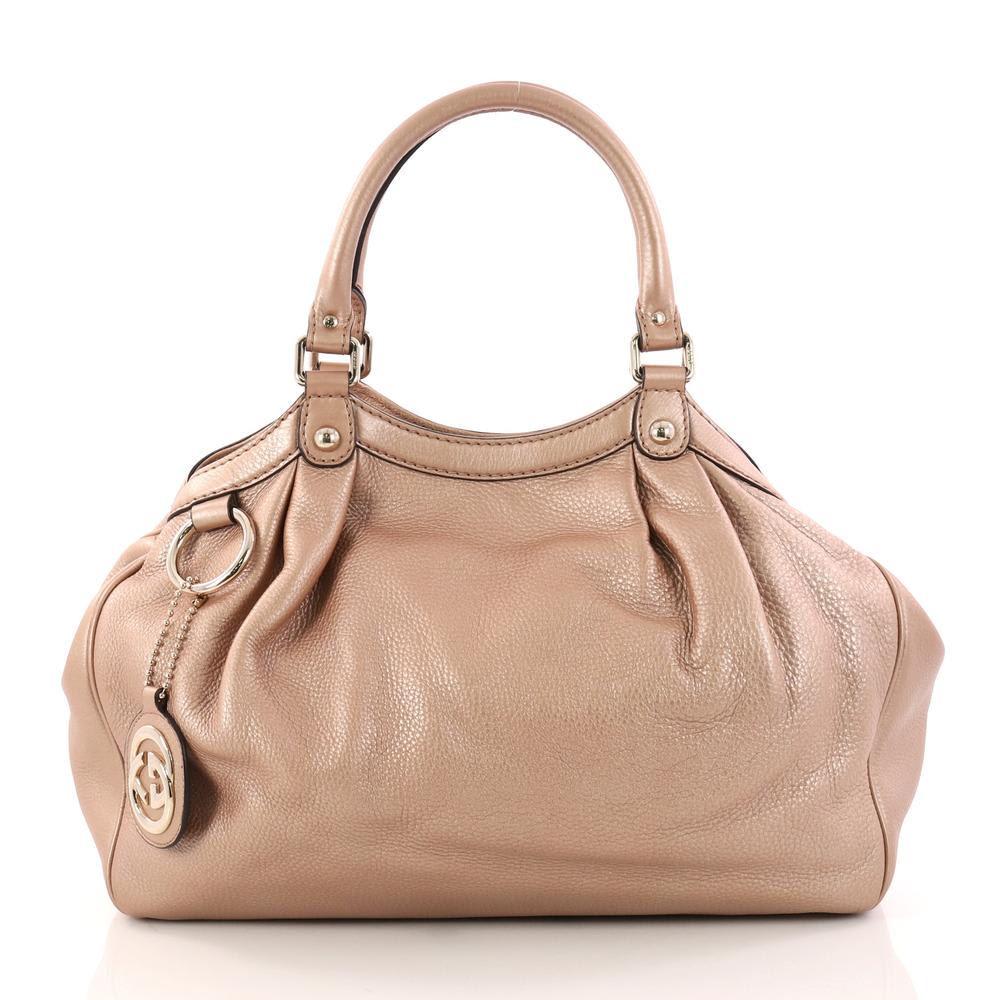 Gucci Sukey Tote Metallic Medium Dusty Rose in Leather with Gold