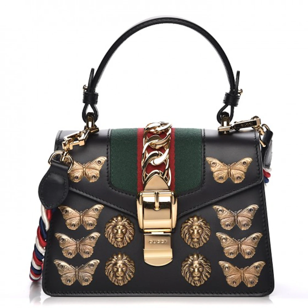 Gucci Sylvie Shoulder Bag Web Animal Studs Mini Black/Red/Green - US