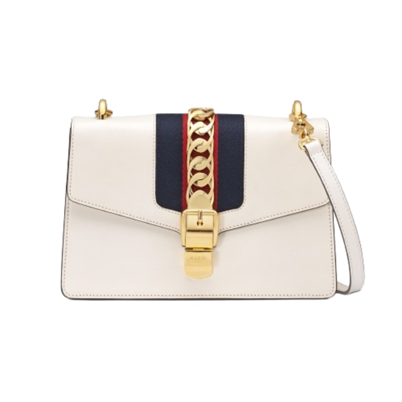 Gucci Sylvie Small Shoulder Shoulder Bag White in Leather DE