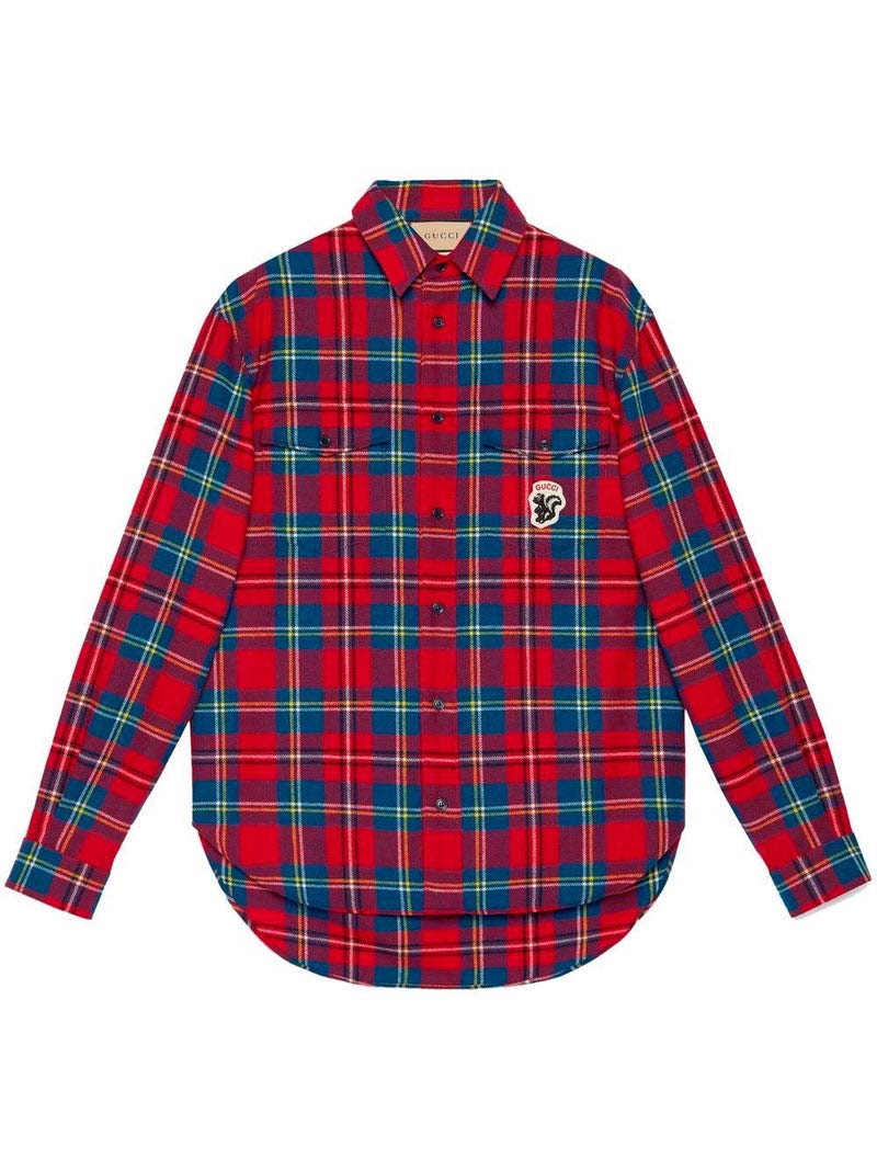 Gucci Tartan Skunk-Patch Shirt Red Men's - US