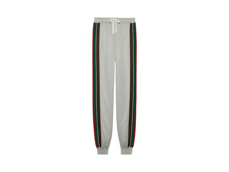 パンツ GUCCI WHITE/GREY JOGGING TROUSERS IN TECHNICAL JERSEY Cotton jersey jogging pant with Web in grey | GUCCI® US