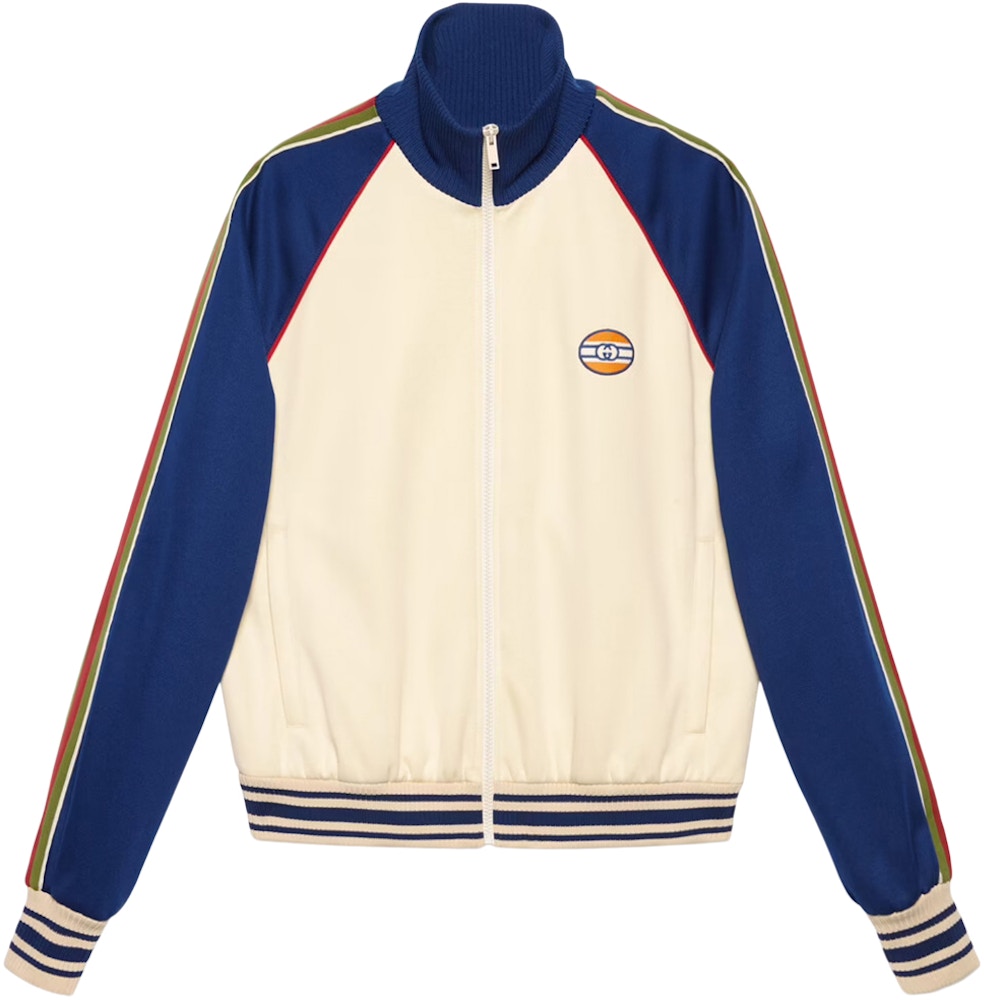 Gucci Technical Jersey Zip-Up Jacket Ivory/Blue