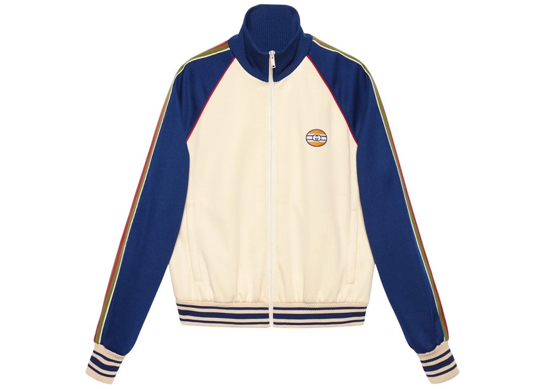 Pre-owned Gucci Technical Jersey Zip-up Jacket Ivory/blue