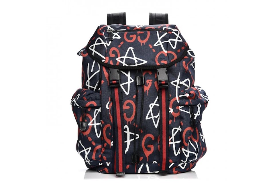 Gucci GucciGhost Techpack Backpack Graffiti Print Navy/Multicolor