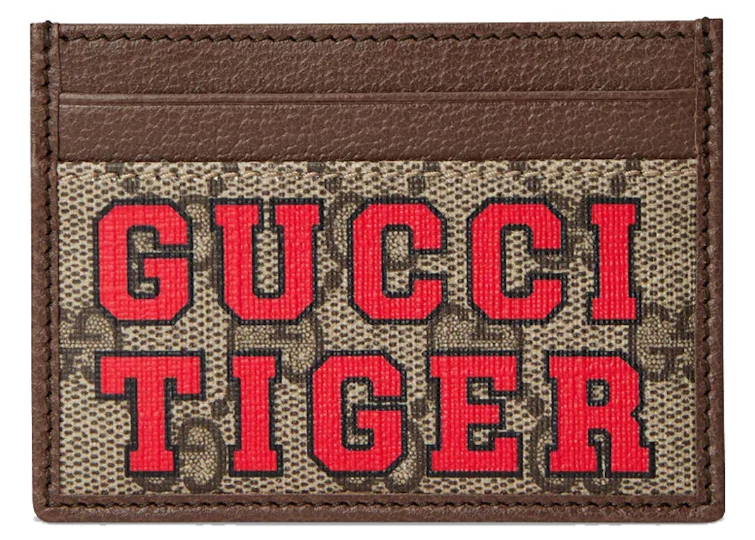 Pre-owned Gucci Tiger Card Case Beige/ebony