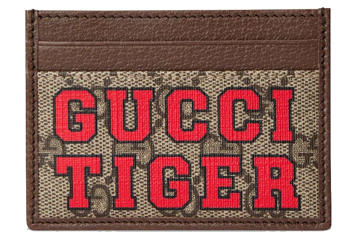 Pre-owned Gucci Tiger Card Case Beige/ebony