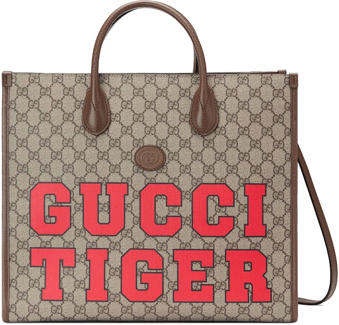 Gucci Tiger GG Medium Tote Bag Beige/Ebony in Canvas/Leather with Gold-tone  - US