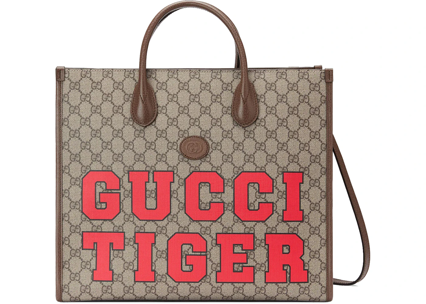 Gucci Tiger GG Medium Tote Bag Beige/Ebony in Canvas/Leather with