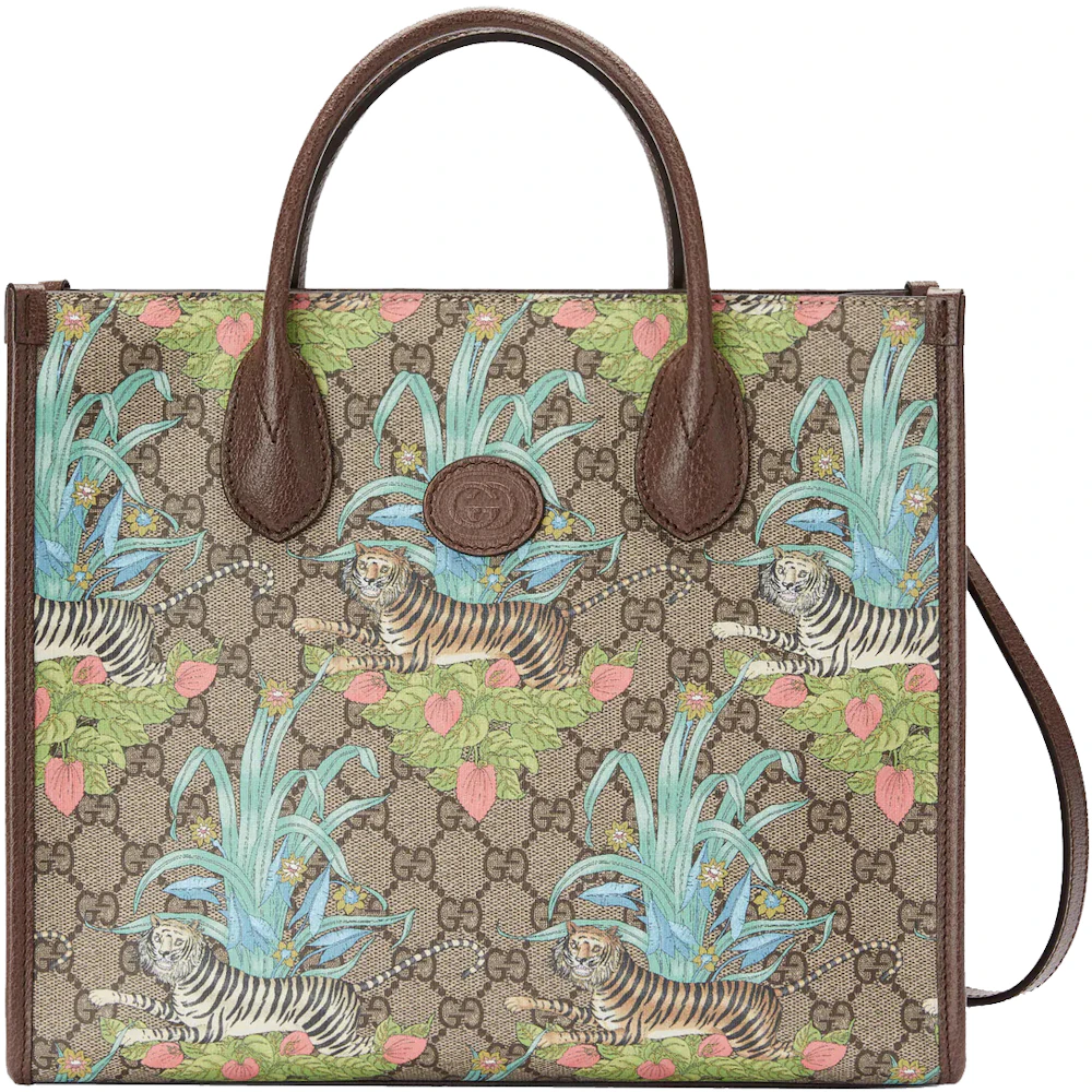 jorden fatning aktivitet Gucci Tiger GG Small Tote Bag Beige/Ebony in Canvas/Leather with Gold-tone  - US