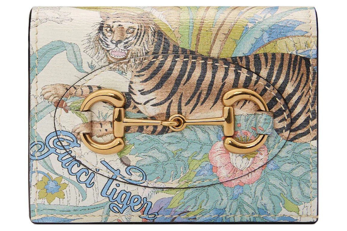 Pre-owned Gucci Tiger Horsebit 1955 Card Case Off White