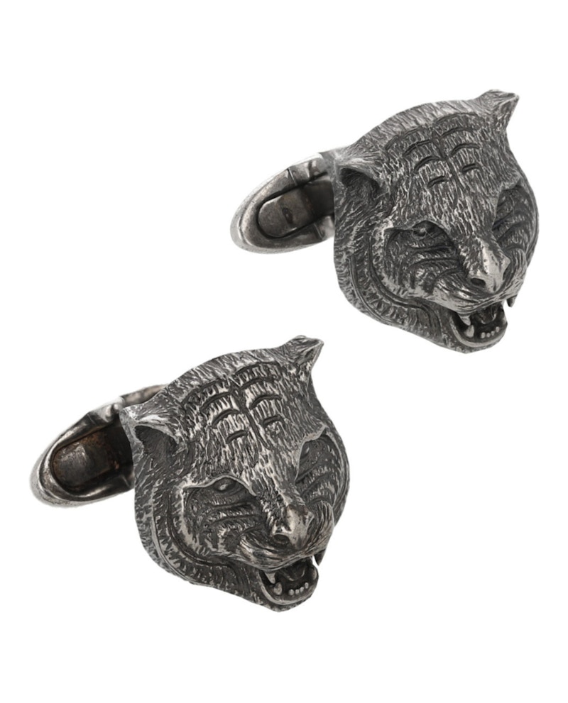 Pre-owned Gucci Women's Tiger Sterling Cufflinks In Silver