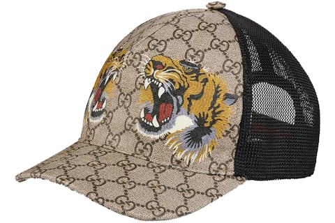 Gucci Tigers Print GG Supreme Baseball Hat Beige/Brown Men's US