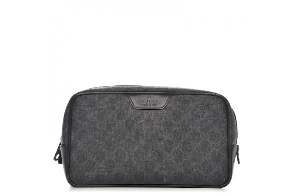 Gucci Toiletry Monogram GG Supreme Black in Coated Canvas with Silver ...