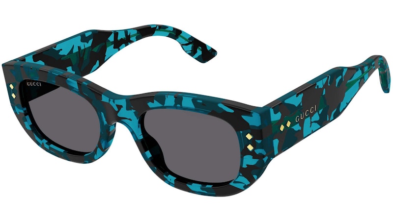 Gucci Tortoise Rectangle Frame Sunglasses Havana Black Turquoise GG1215S 001 FR in Acetate Metal US