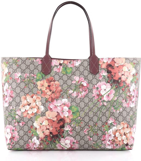 Brown Gucci Medium GG Supreme Blooms Reversible Tote Bag