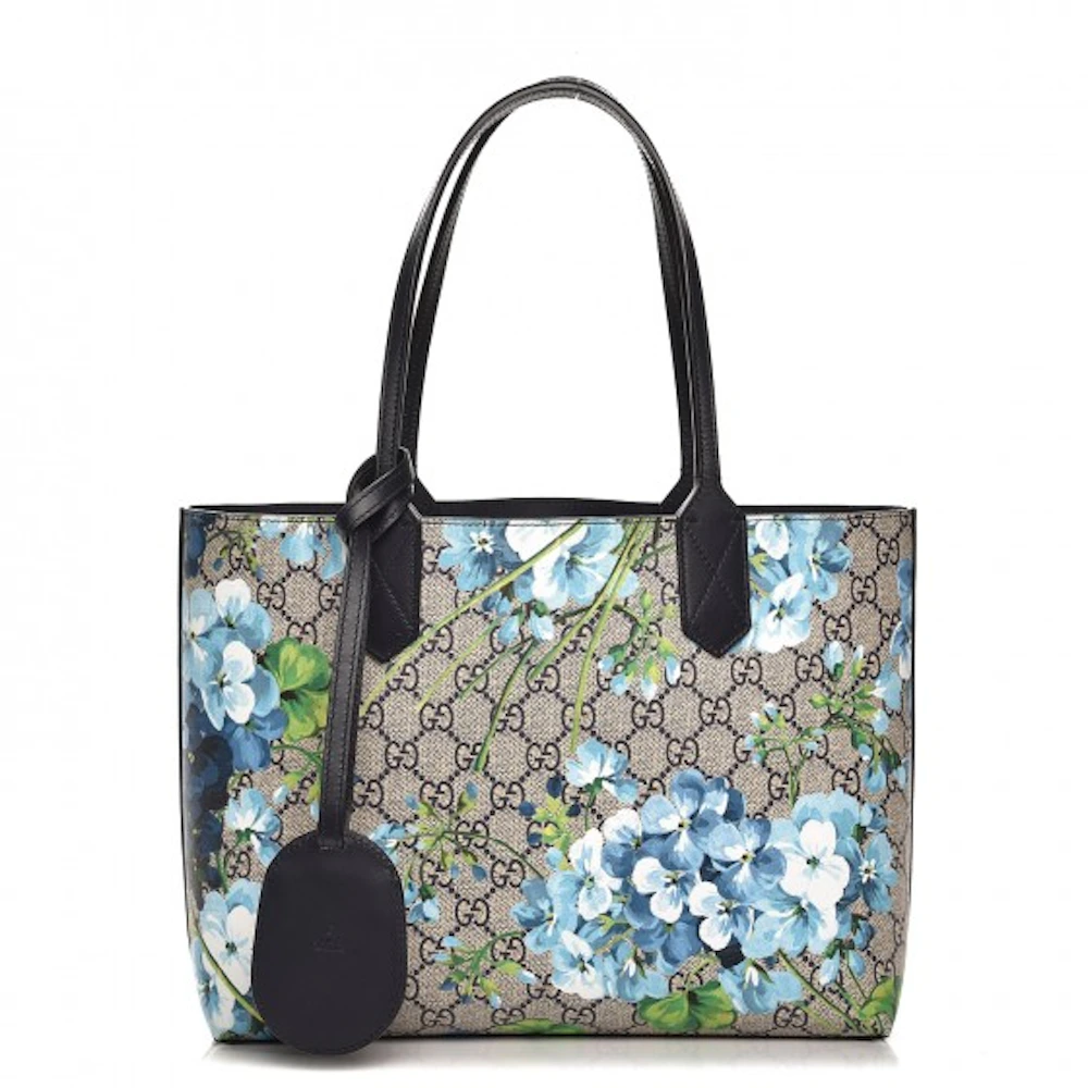 Gucci Reversible GG Blooms Supreme Canvas & Leather Tote in Blue