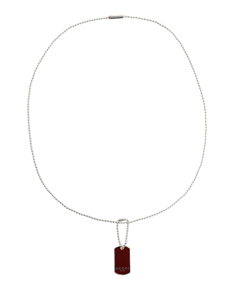 Gucci Trademark Enamel Dog Tag Necklace Silver in Metal - US