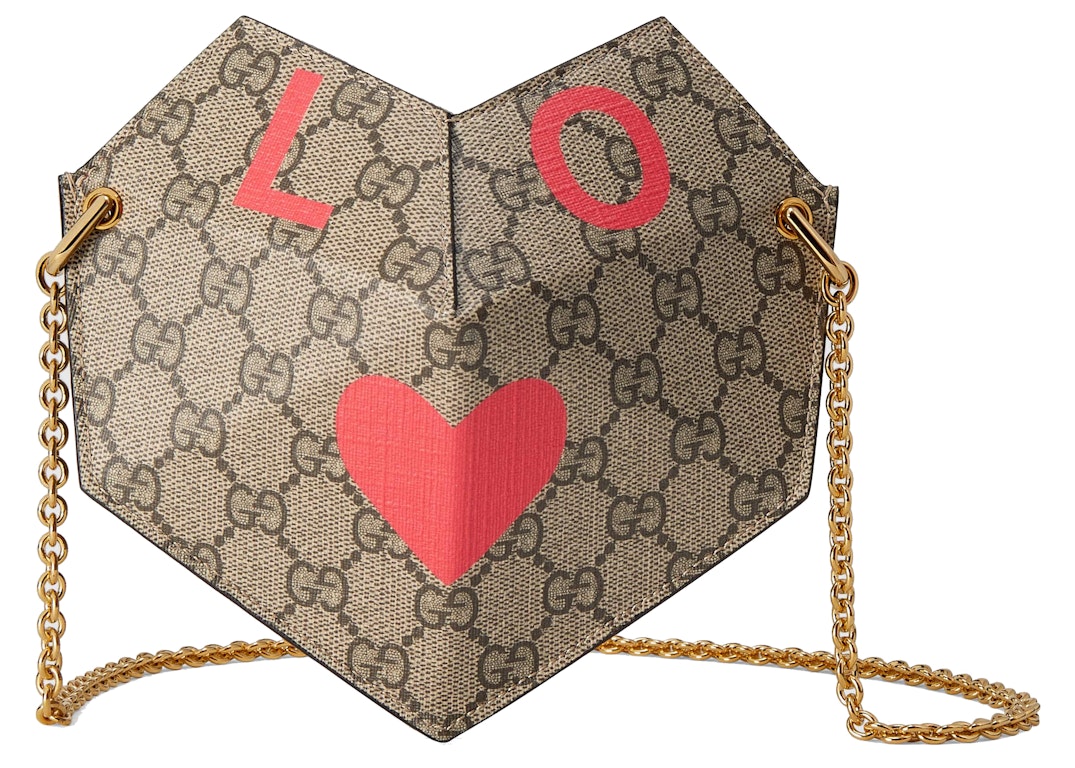 Pre-owned Gucci Valentine's Day Heart Bag Small Gg Supreme Beige/ebony