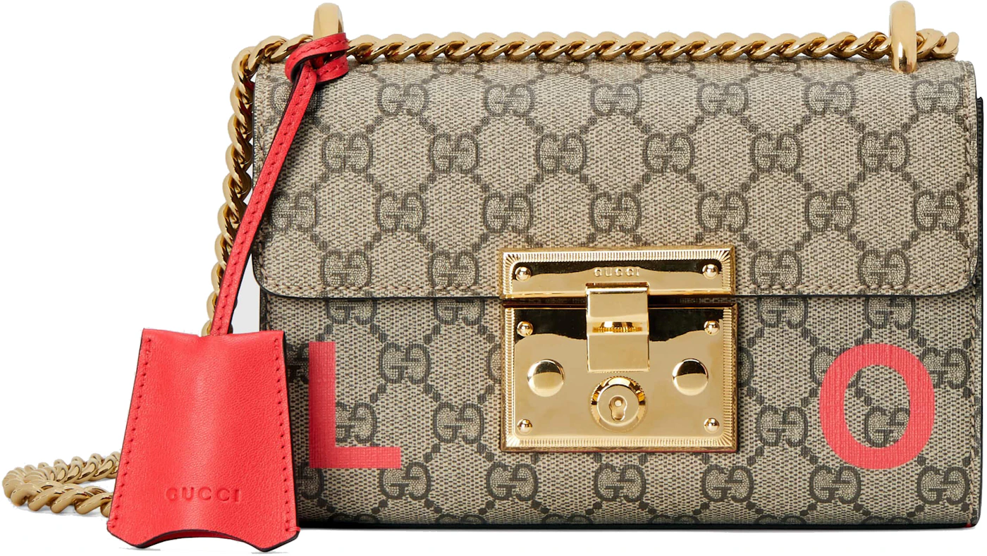 Gucci Beige/Red GG Supreme Small Padlock Shoulder Bag Gucci