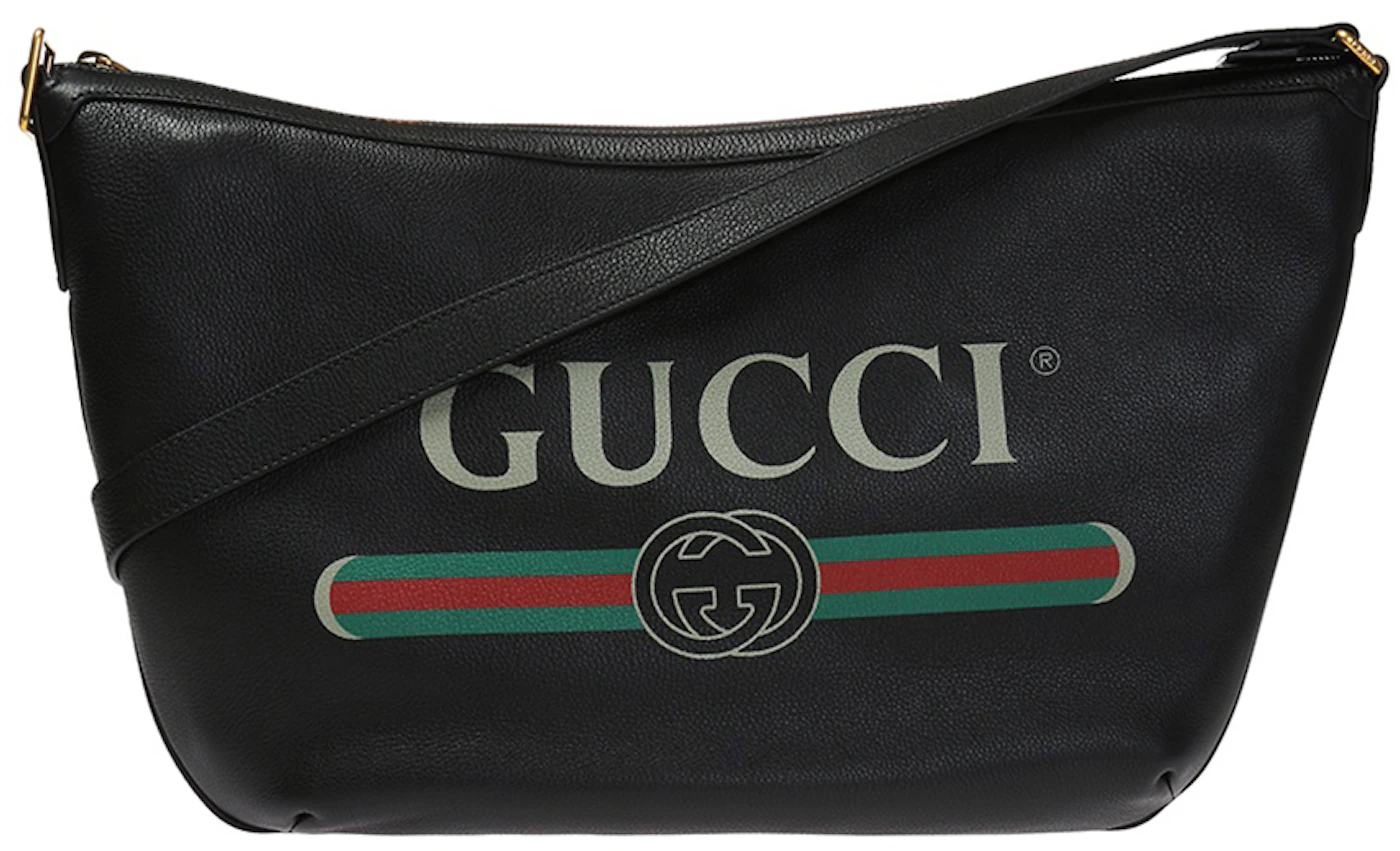 Gucci Vintage Logo Messenger Shoulder Bag Black in Leather with Silver-tone  - US
