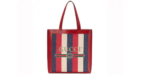 Gucci Vintage Logo Tote Linen Leather Hibiscus Red/Blue/White