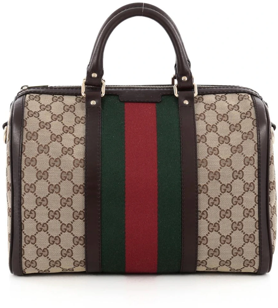 Gucci Boston Bag Vintage Web GG Web Stripes Medium Brown/Green/Red - US