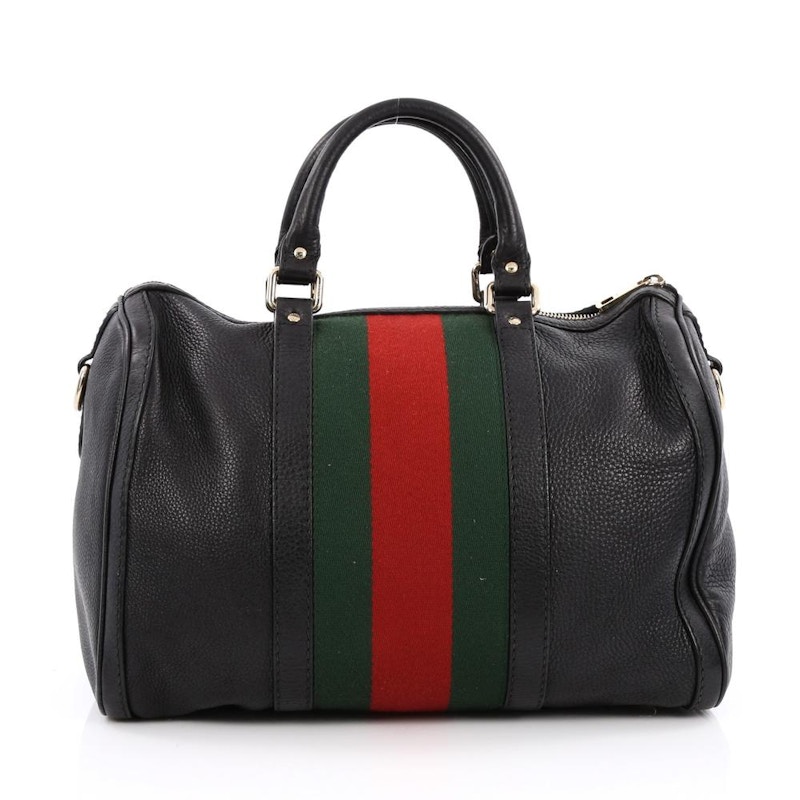 Gucci Vintage Web Boston Bag Satchel Medium Black JP