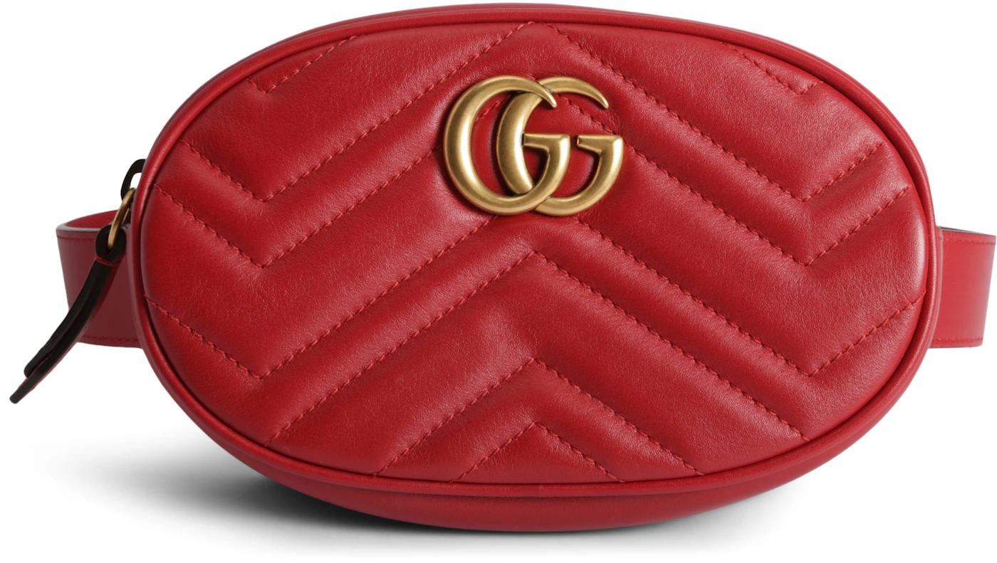GUCCI Grained Calfskin Large Logo Belt Bum Bag Hibiscus Red 