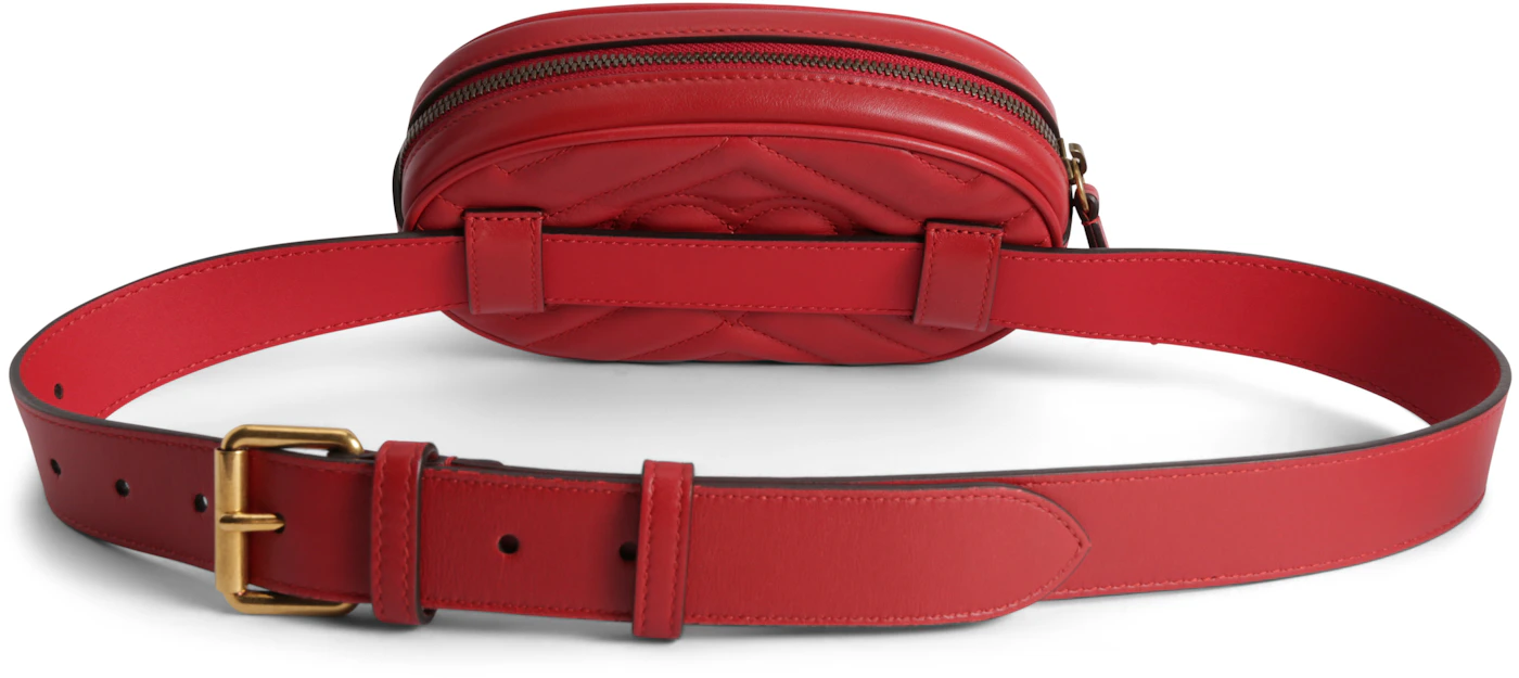 Gucci GG Marmont Belt Bag Matelasse Hibiscus Red in Leather with Gold ...