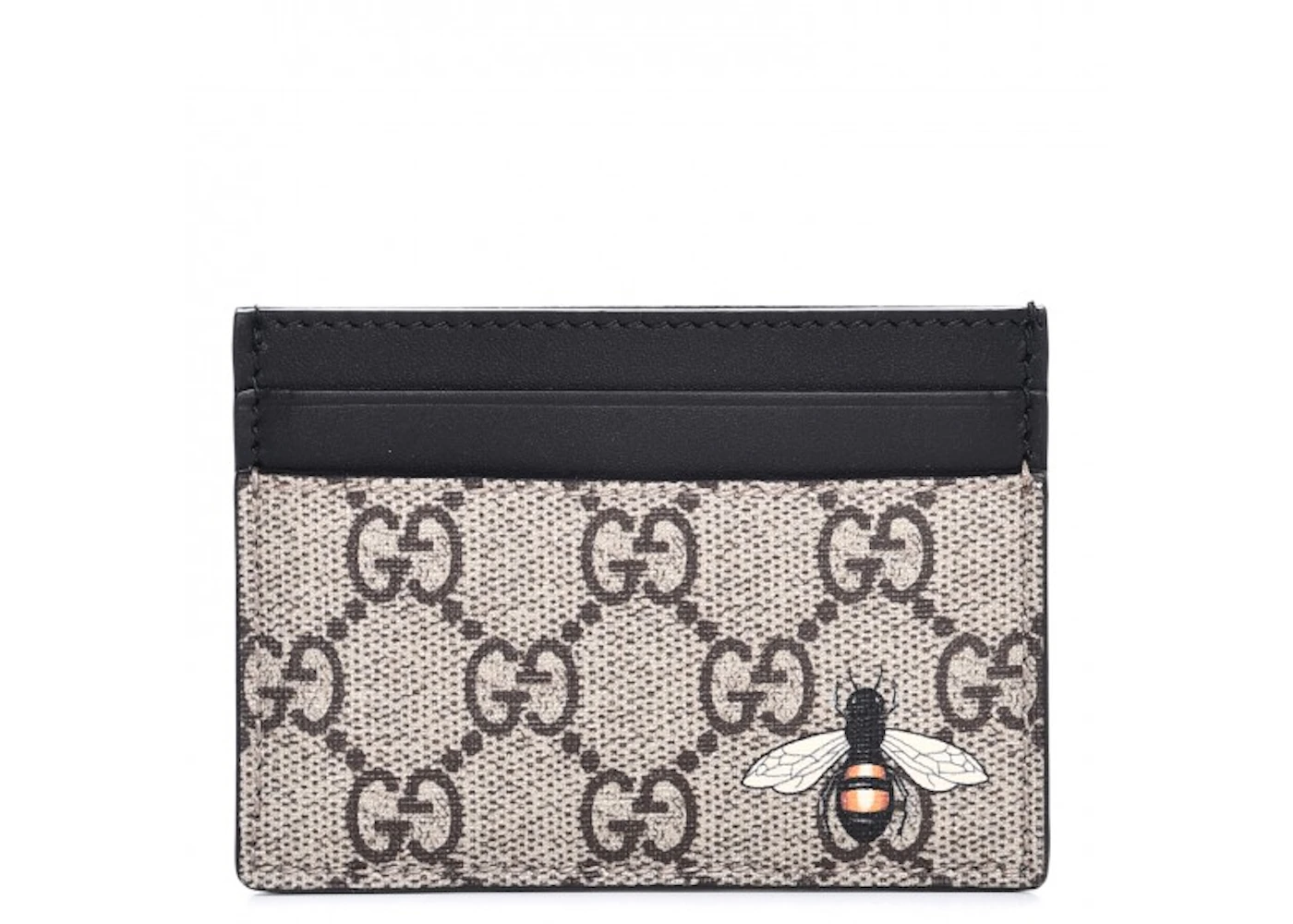 Gucci Card Case GG Supreme Bee Print Black/Beige in Canvas Leather