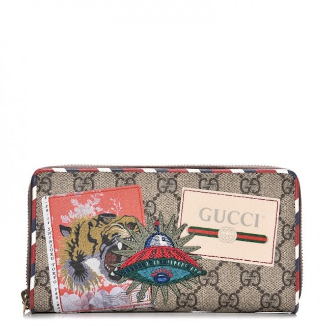 Gucci Zip Around Wallet Monogram GG Supreme Embroidered Red/White/Brown/Green  in Canvas with Brass - US
