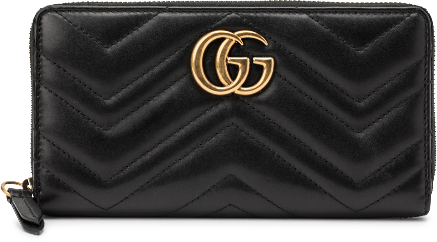 Gucci GG Marmont Wallet Zip Around Matelasse Black in Calfskin Leather ...