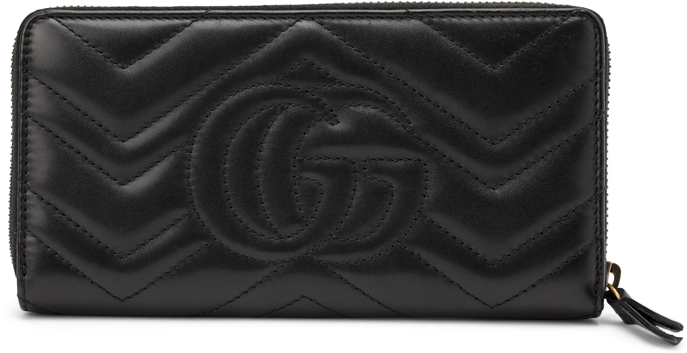 Gucci GG Marmont Wallet Zip Around Matelasse Black in Calfskin Leather ...