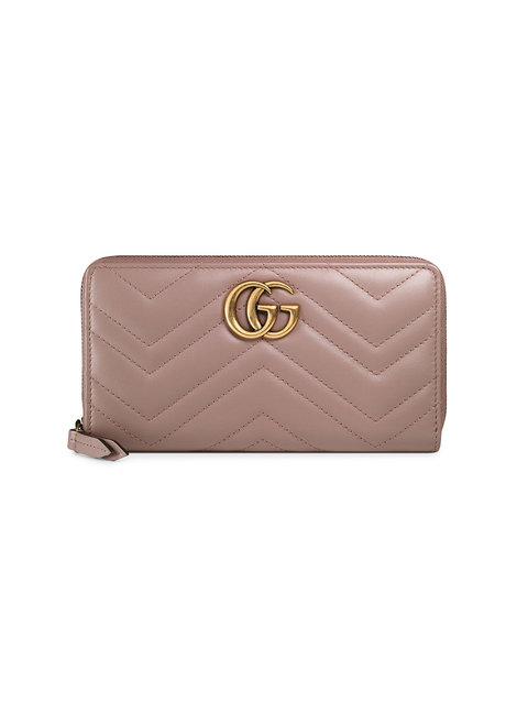 Gucci GG Marmont Wallet Zip Around Matelasse Dusty Pink in