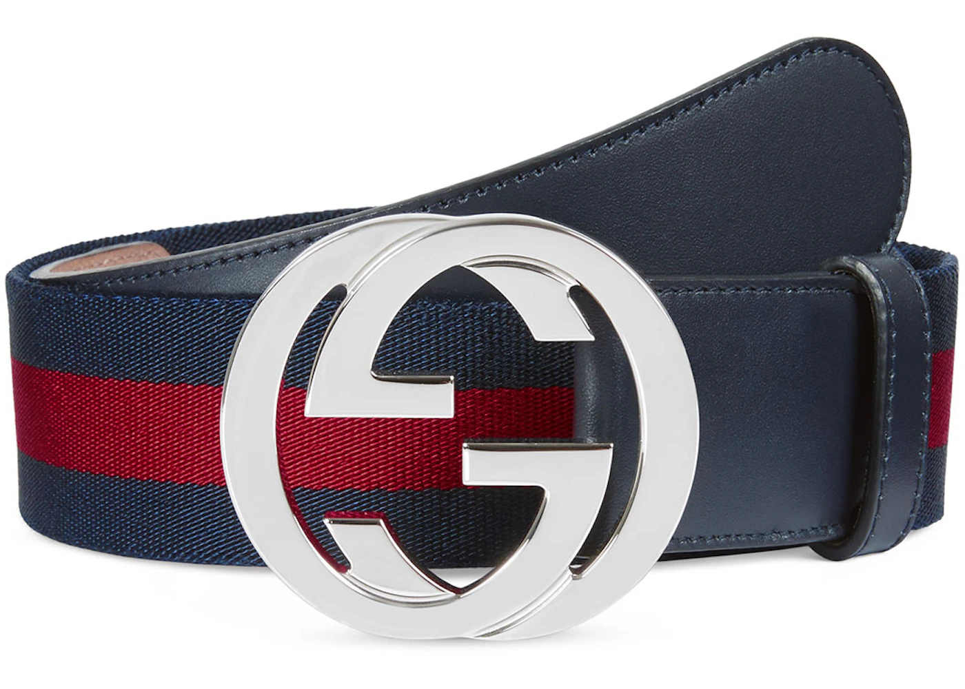 Gucci Web Belt Palladium G Buckle W Blue/Red in Leather with