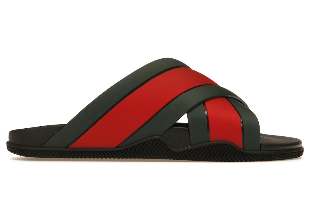 Pre-owned Gucci Web Slide Black Rubber In Green/red/black