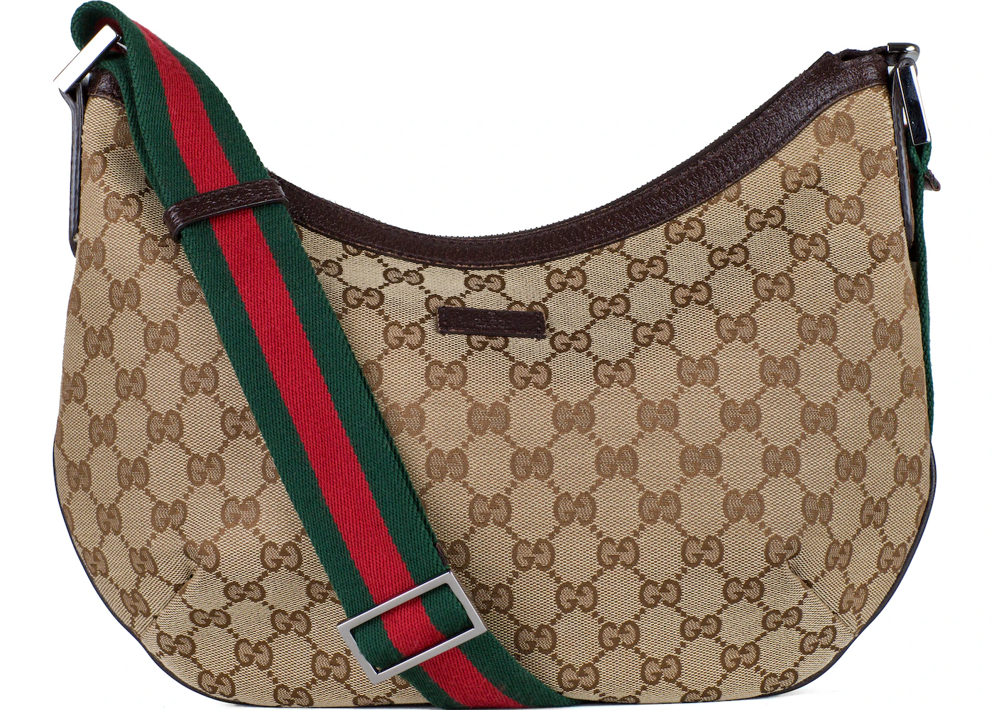 Gucci Web Strapped Messenger GG Medium Brown in Canvas with Silver-tone ...