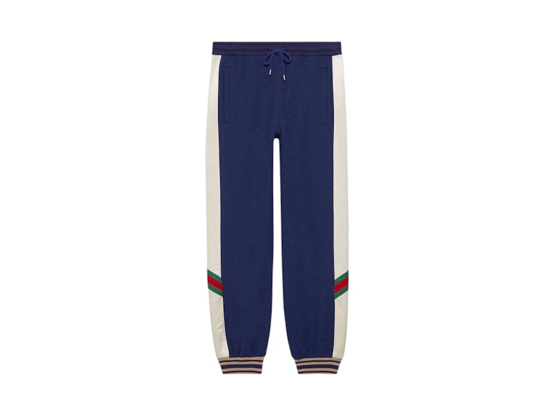 Pre-owned Gucci Men's  Web Stripe Colour Block Track Pants In Blue