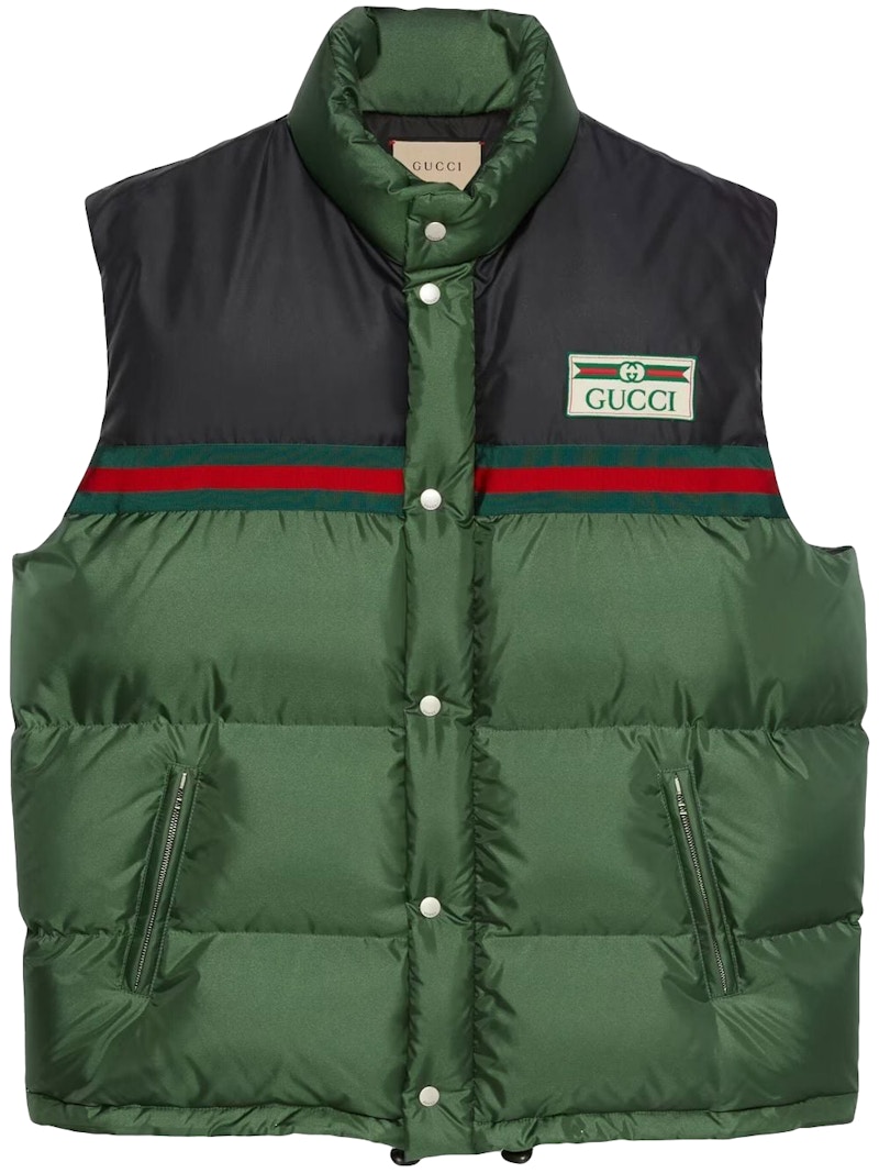 Gucci Web-Stripe Padded Down Gilet Ivy Green/Navy Blue/Red Men's - US