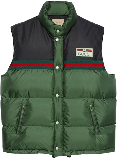 Gucci Web-Stripe Padded Down Gilet Ivy Green/Navy Blue/Red Men's - US