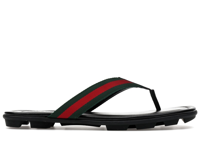 Gucci Web and Leather Thong Sandal Black Leather