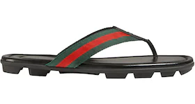 Gucci Web and Leather Thong Sandal Black Leather