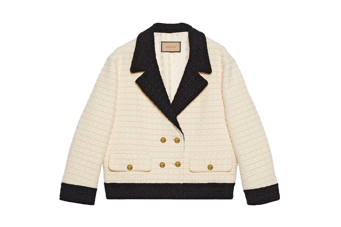 Pre-owned Gucci Women's Double-breasted Tweed Jacket Ivory/black