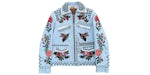 Gucci Women's Floral Embroidered Leather Jacket Blue