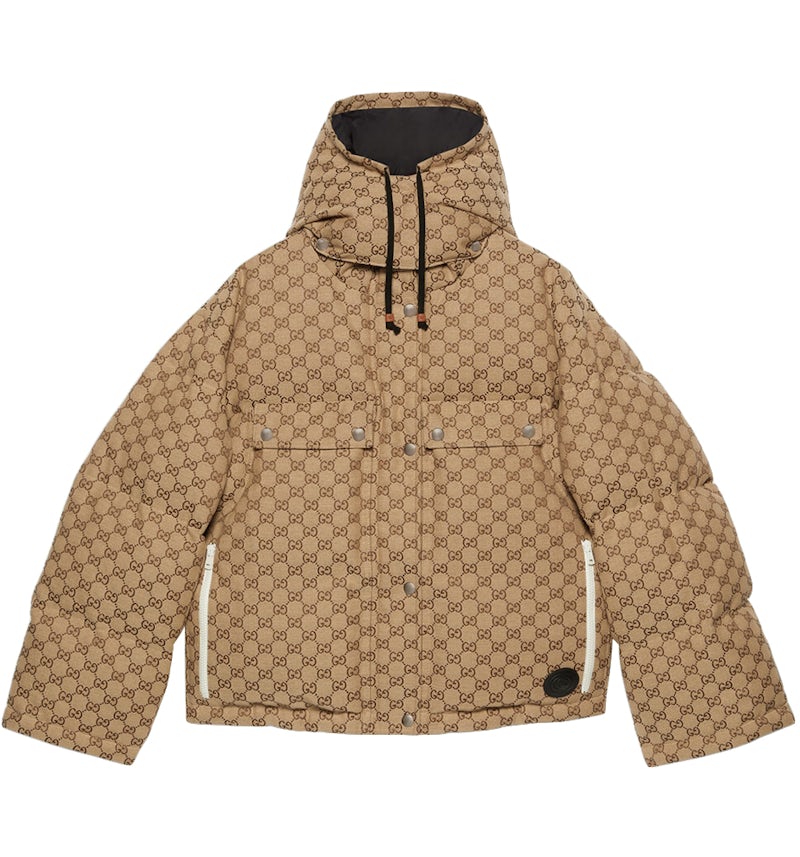 Gucci de mujer GG Chaqueta acolchada de lona de algodón Camel