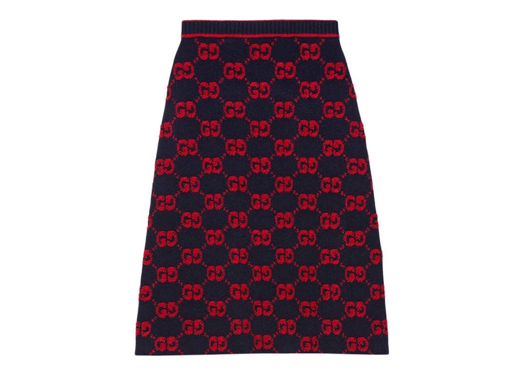 Pre-owned Gucci Women's Gg Wool Boucle Jacquard Skirt Blue/red