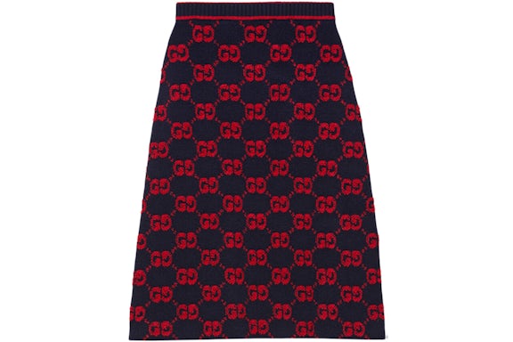 Gucci de mujer GG Falda Jacquard Boucle de Lana Azul/Rojo