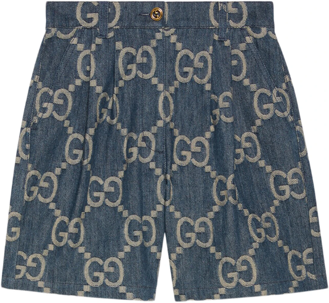 Jumbo GG denim shorts in blue and ivory