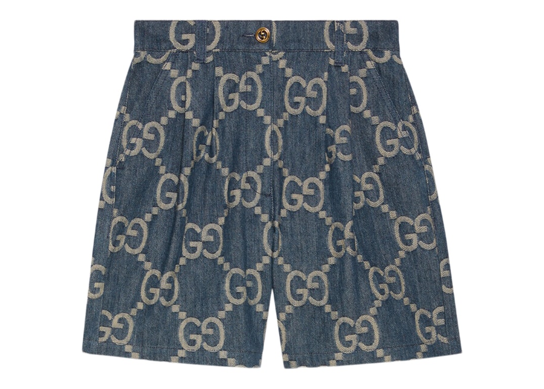 Pre-owned Gucci Women's Jumbo Gg Denim Shorts Blue/ivory